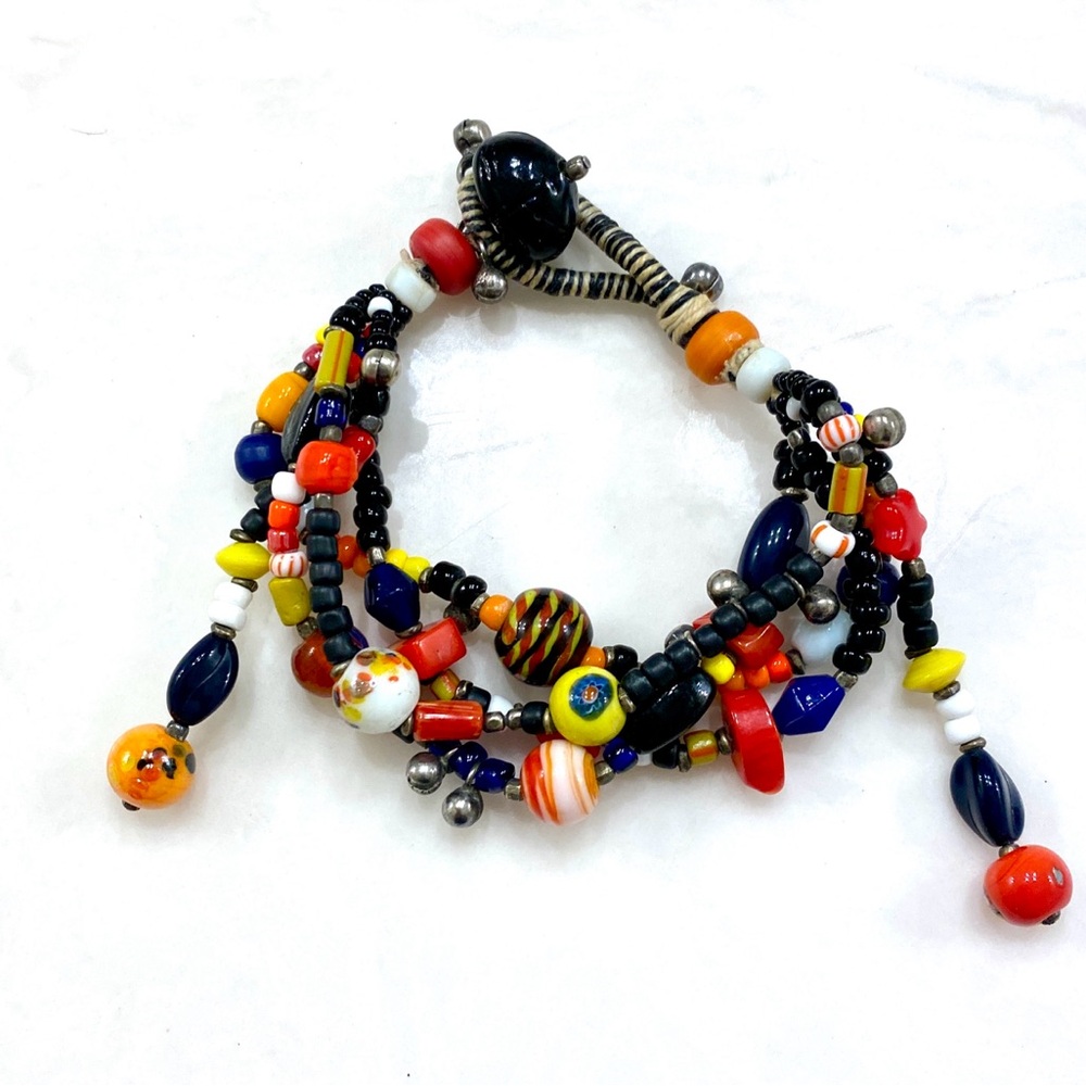 Vintage Handcrafted Multicolor Glass Beaded Wrap Bracelet